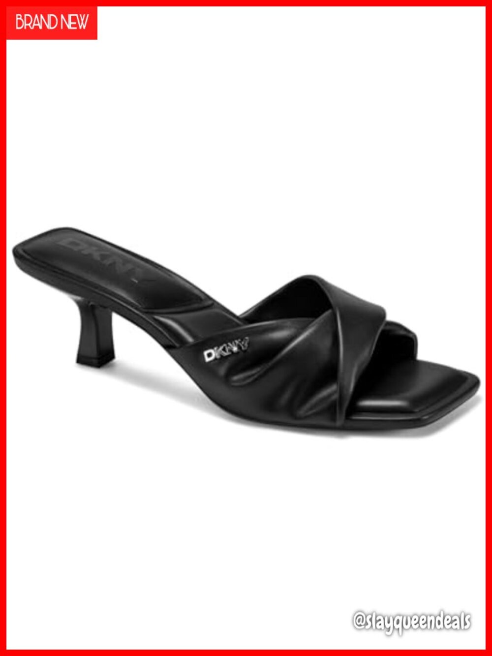 DKNY Womens Jolaine Twist Heel Sandal Mule Kitten Heel Square Toe Mule